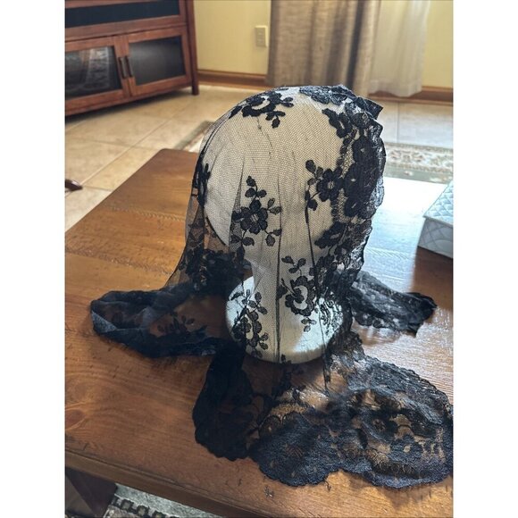 Vintage Blue Scarf Box And Vintage Scarves Ann Klein Silk Black Lace - Picture 12 of 13